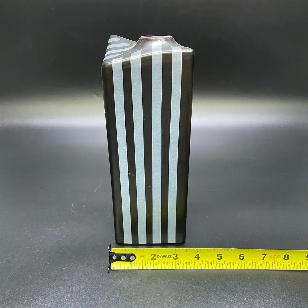 Vintage Toyo/Japan MCM Asymmetrical Vase Black/Grey Stripes Kutani/Satsuma HTF
